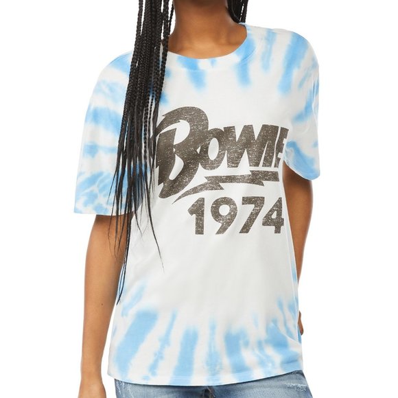 David Bowie 1974 Logo glam rock Tie Dye Official Boyfried T-Shirt L NWT - Picture 1 of 3